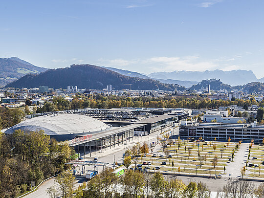 Das Messezentrum Salzburg aus der Vogelperspektive.