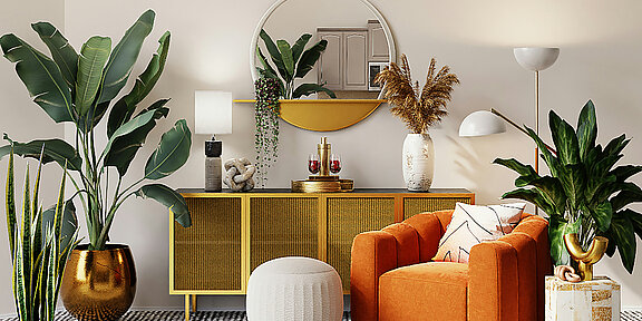 Dekoratives Zimmer mit Pflanzen
